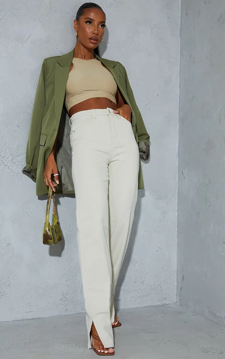 Sand Split Hem Jeans sold by Pretty Little Thing