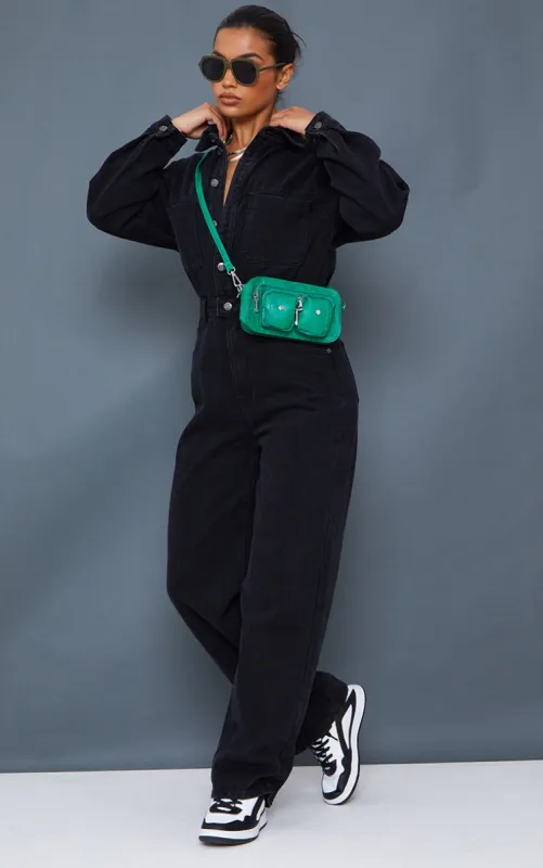 Washed Black Oversized Denim Boilersuit sold by Pretty Little Thing