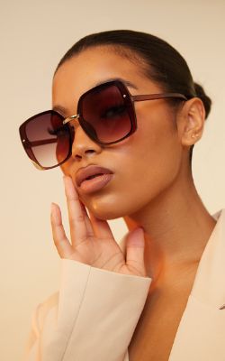 Brown Frameless Hardware Detail Square Sunglasses sold by Pretty Little Thing