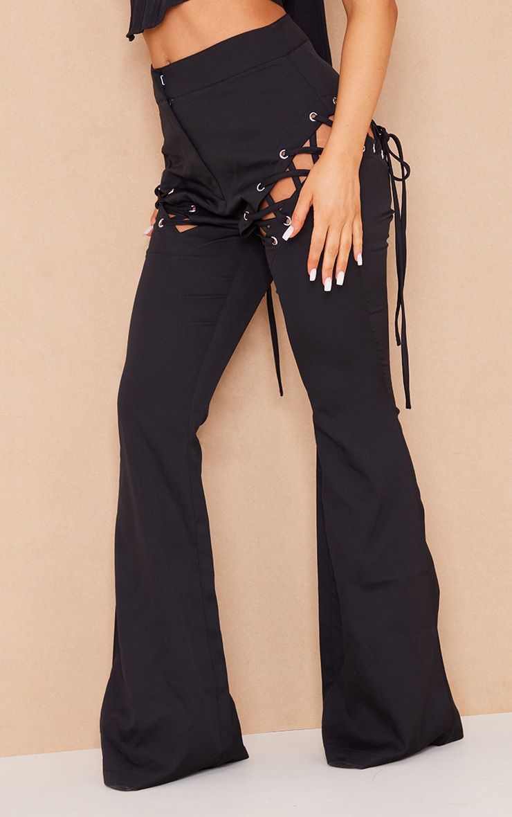 Black Woven Cut Out Flare Trousers sold by Pretty Little Thing product image thumbnail 2