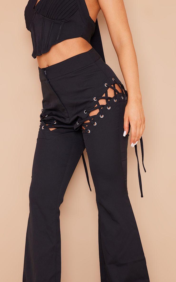 Black Woven Cut Out Flare Trousers sold by Pretty Little Thing product image thumbnail 4