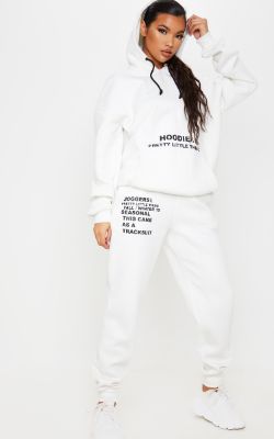 PRETTYLITTLETHING Logo Cream Slogan Printed Joggers sold by Pretty Little Thing