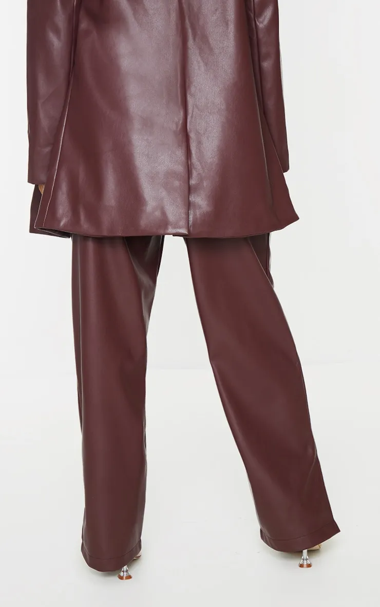 Petite Chocolate Faux Leather Pinktuck Detail Straight Leg Trousers sold by Pretty Little Thing product image thumbnail 3