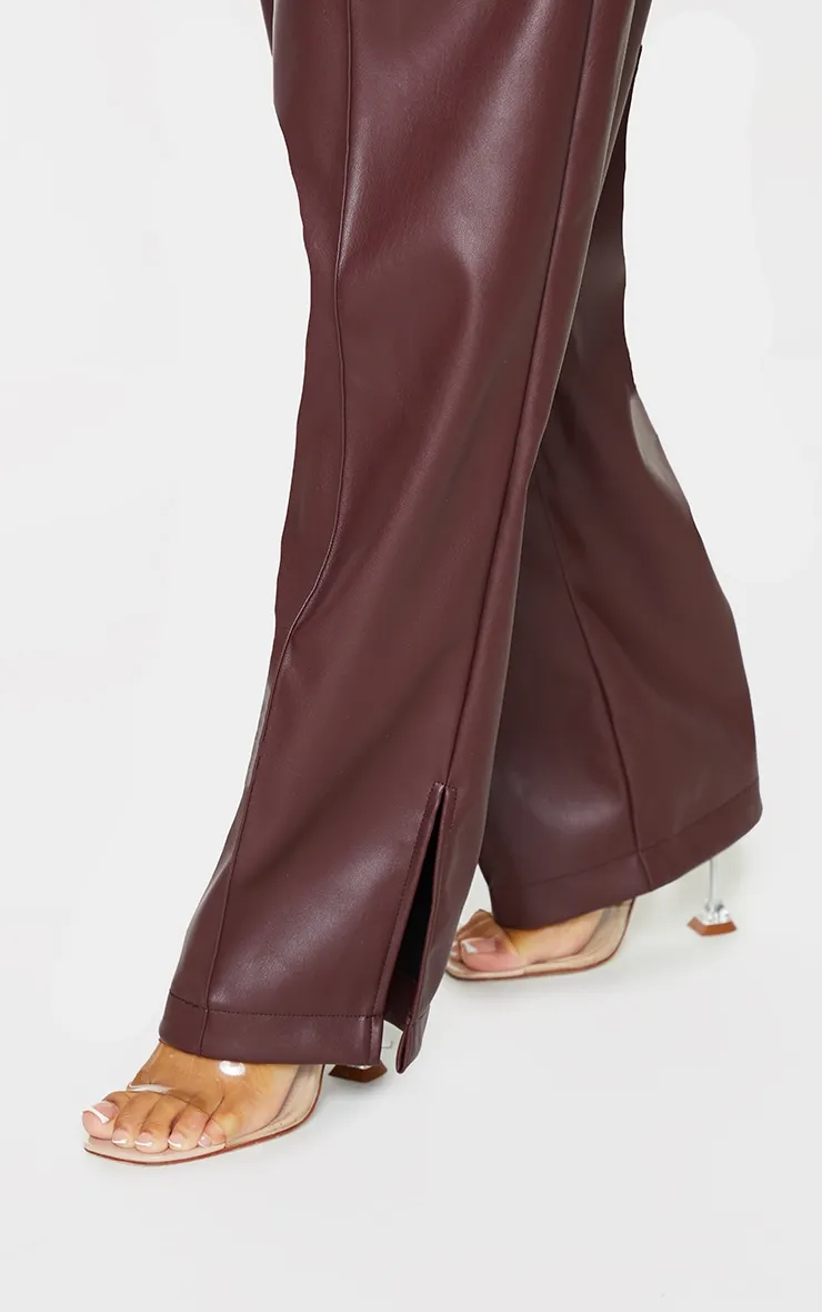 Petite Chocolate Faux Leather Pinktuck Detail Straight Leg Trousers sold by Pretty Little Thing product image thumbnail 4
