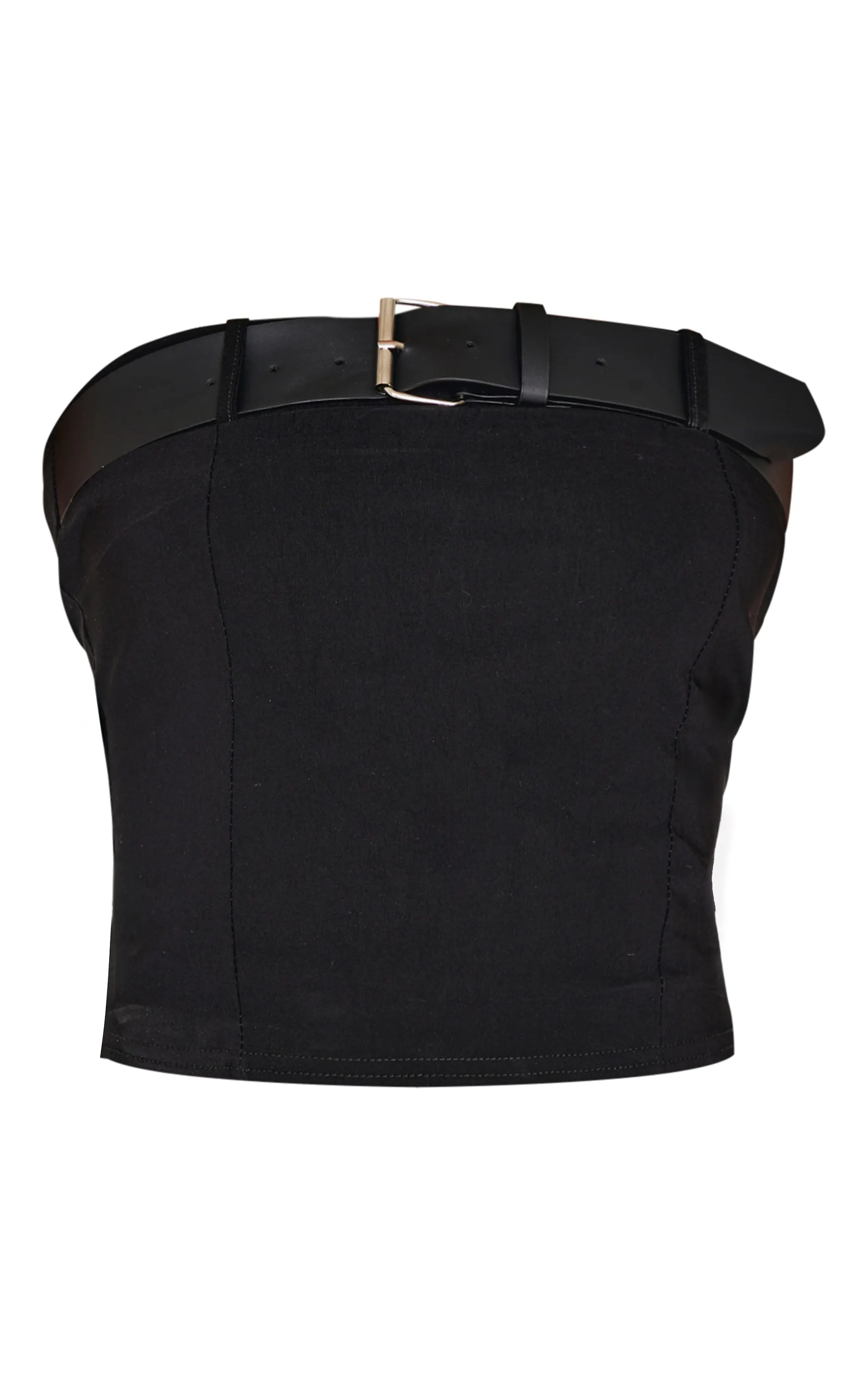 Black Woven Stretch Belted Bandeau Top sold by Pretty Little Thing product image thumbnail 5