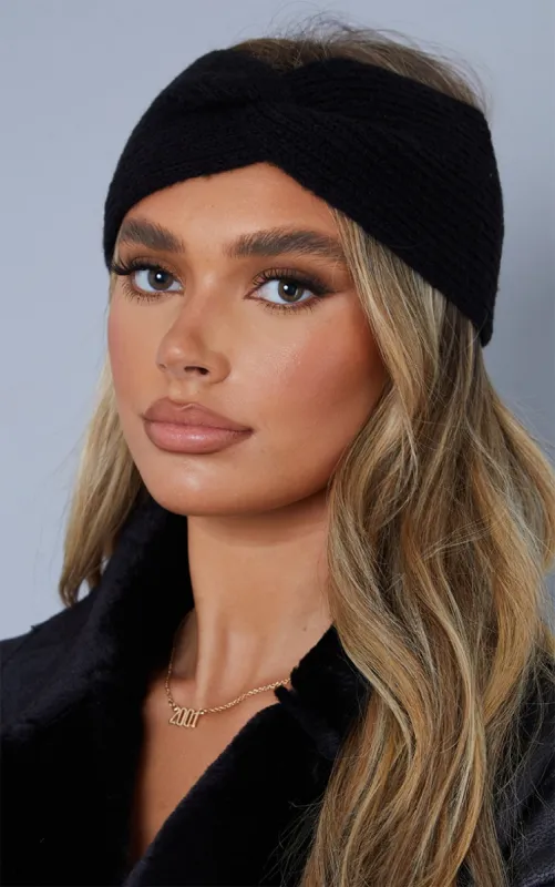 Black Knitted Twist Headband made by Pretty Little Thing