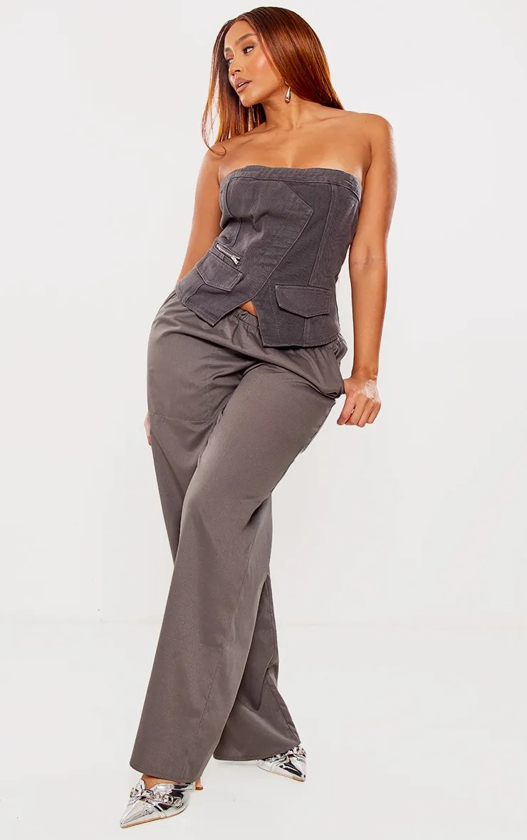 Shape Dark Grey Acid Wash Denim Zip Detail Bandeau Corset sold by Pretty Little Thing product image thumbnail 3