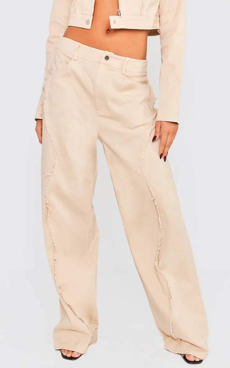 Stone Woven Twill Raw Edge Seam Detail Straight Leg Trousers sold by Pretty Little Thing product image thumbnail 2