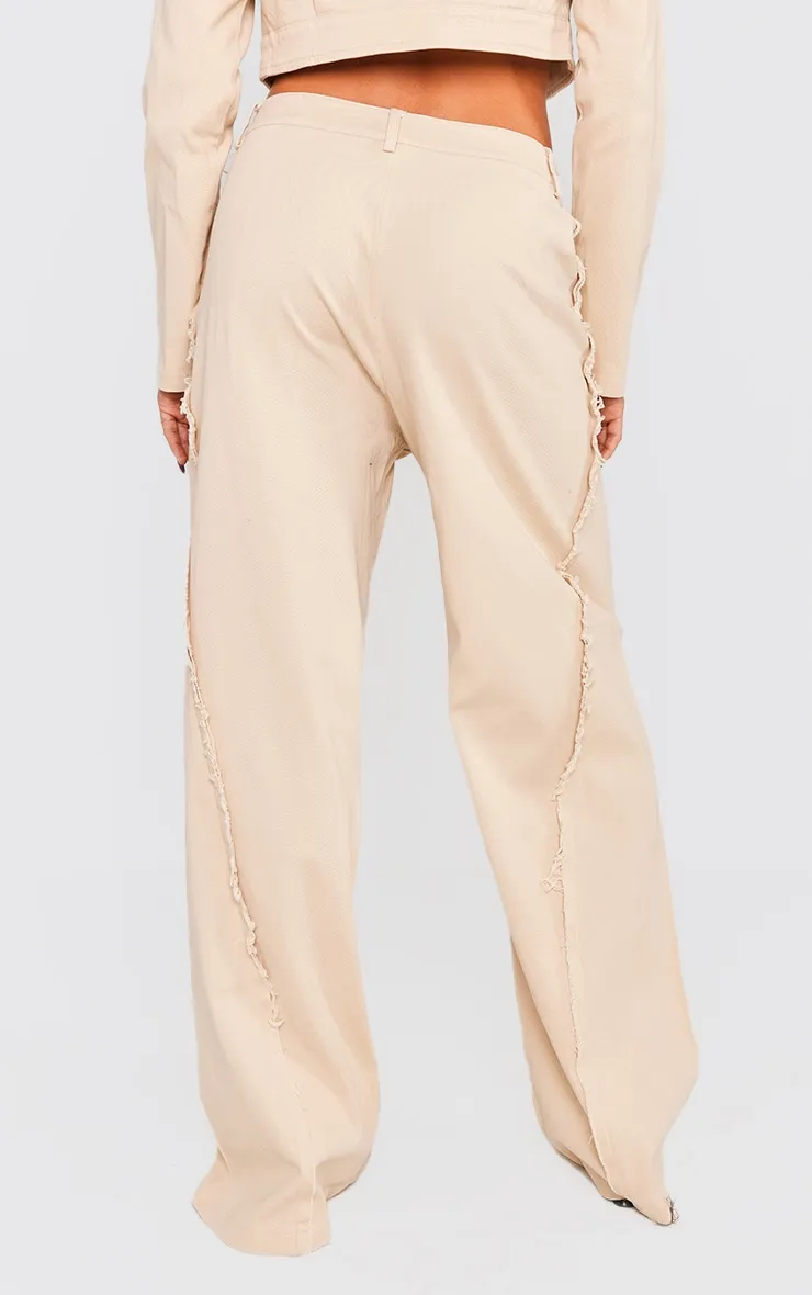 Stone Woven Twill Raw Edge Seam Detail Straight Leg Trousers sold by Pretty Little Thing product image thumbnail 3
