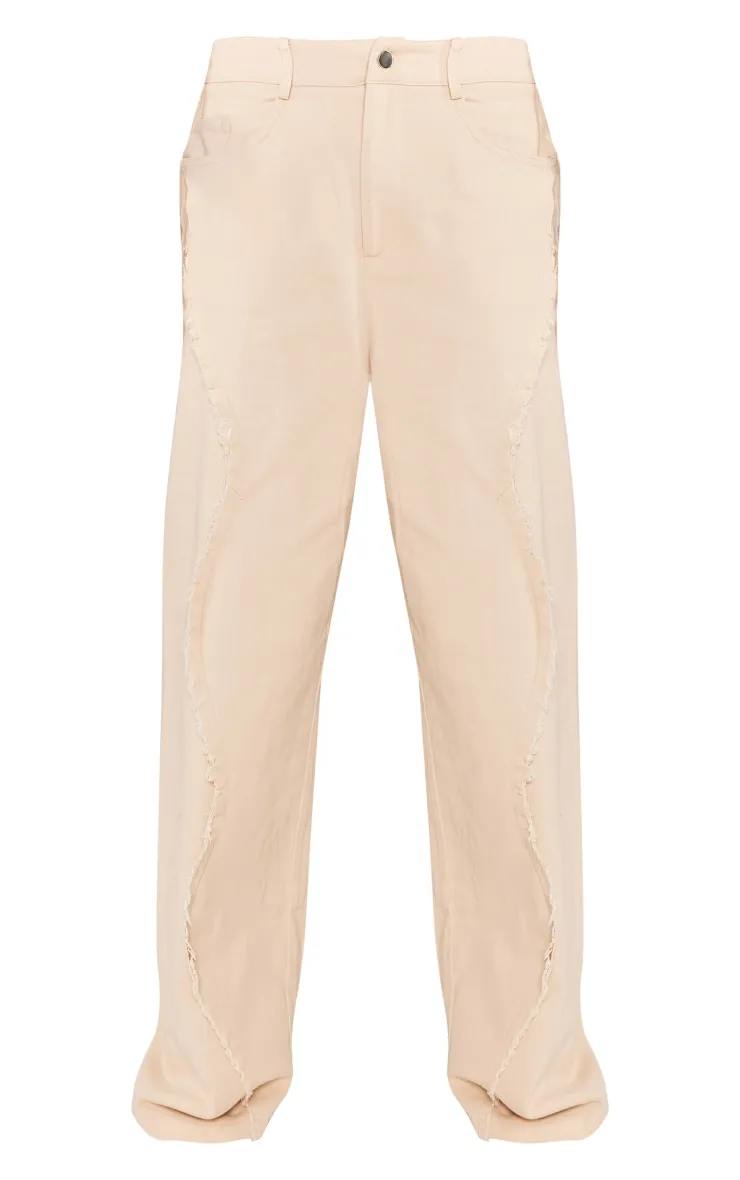 Stone Woven Twill Raw Edge Seam Detail Straight Leg Trousers sold by Pretty Little Thing product image thumbnail 5