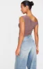 Light Brown Slinky Asymmetric Long Top sold by Pretty Little Thing