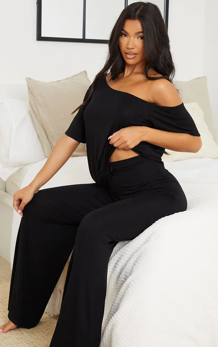 Black Off The Shoulder Top & Bottoms PJ Set sold by Pretty Little Thing product image thumbnail 4