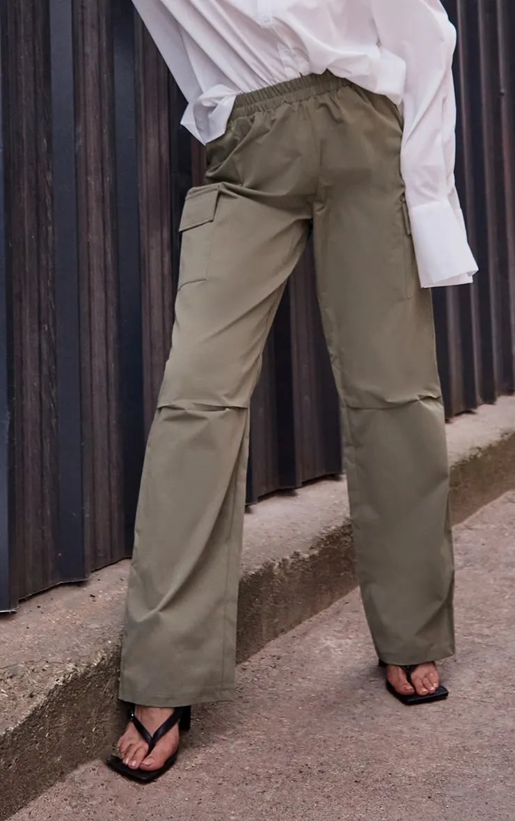 Khaki Elasticated Waist Straight Leg Cargo Pants sold by Pretty Little Thing product image thumbnail 2