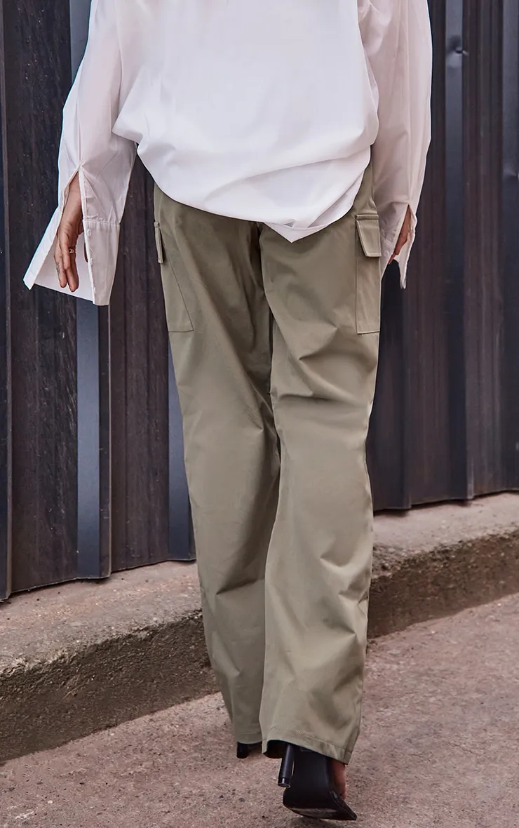 Khaki Elasticated Waist Straight Leg Cargo Pants sold by Pretty Little Thing product image thumbnail 3