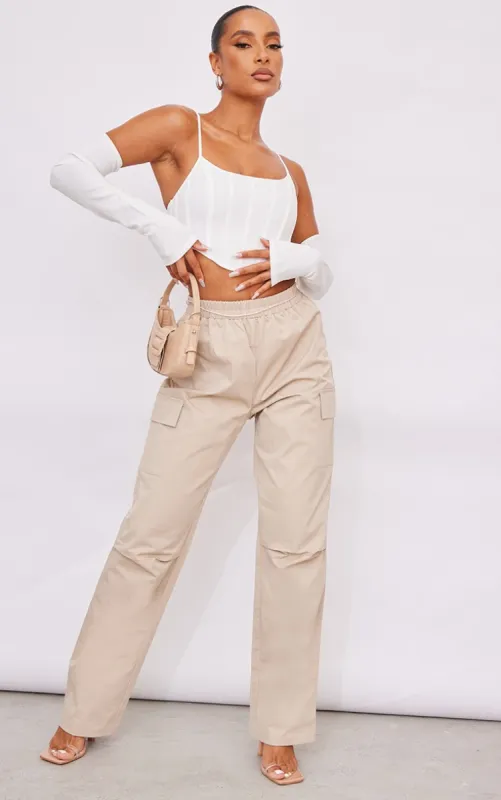 Stone Elasticated Waist Straight Leg Cargo Pants sold by Pretty Little Thing