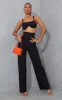 Black Woven Boned High Waist Straight Leg Trousers sold by Pretty Little Thing