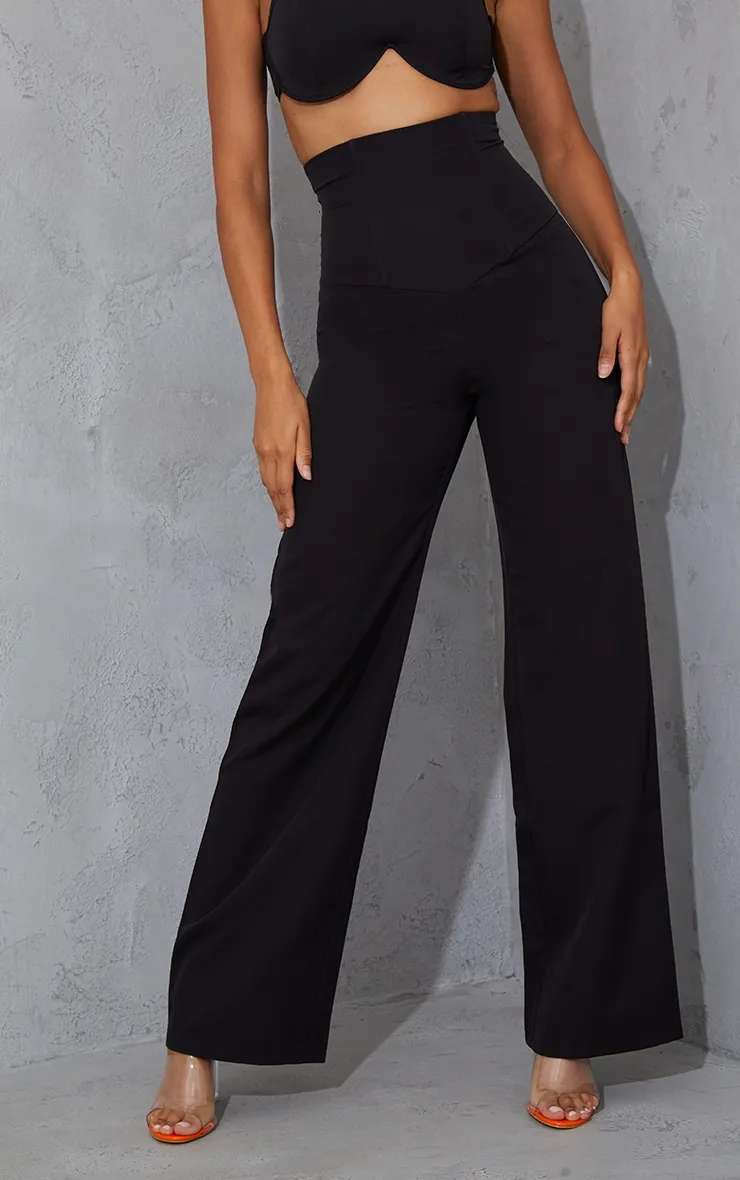 Black Woven Boned High Waist Straight Leg Trousers sold by Pretty Little Thing product image thumbnail 2