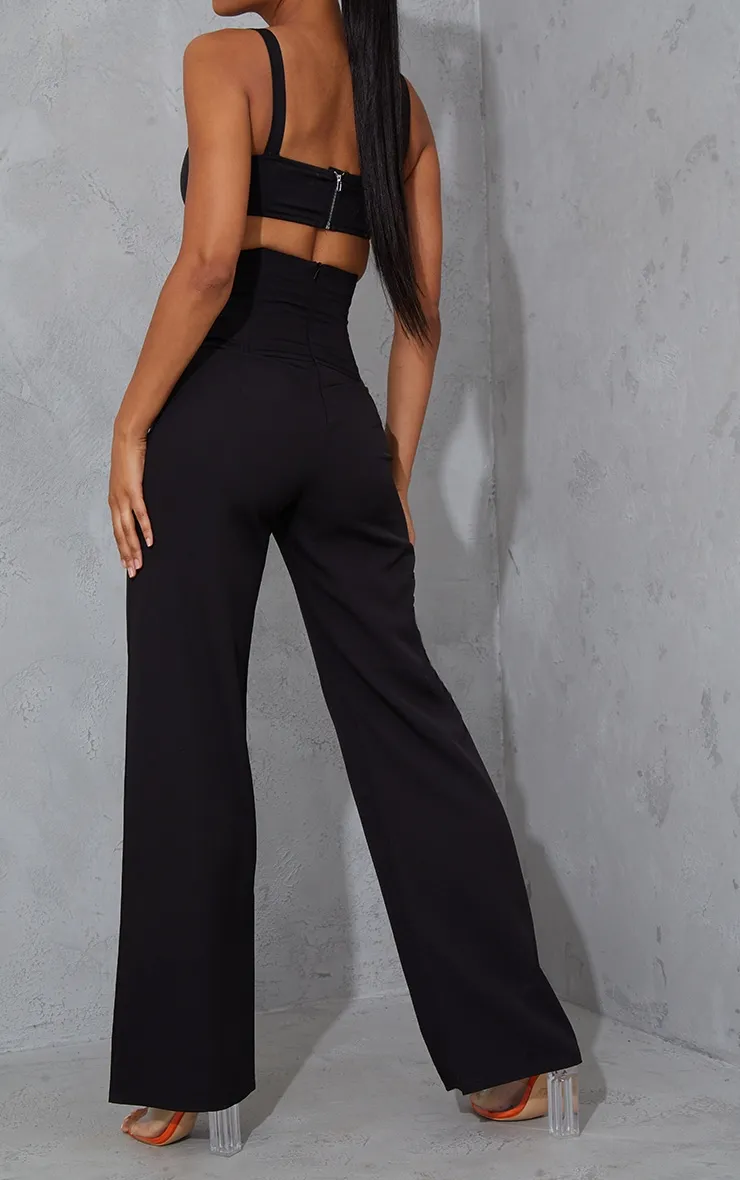 Black Woven Boned High Waist Straight Leg Trousers sold by Pretty Little Thing product image thumbnail 3