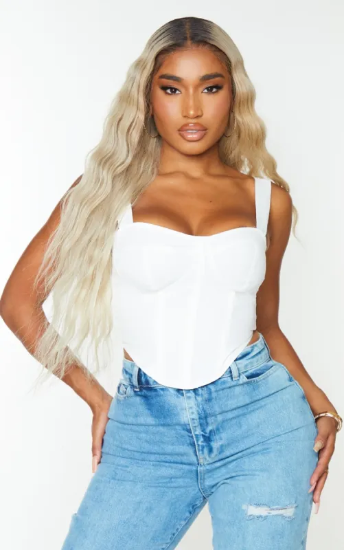 Shape White Woven Corset Crop Top sold by Pretty Little Thing