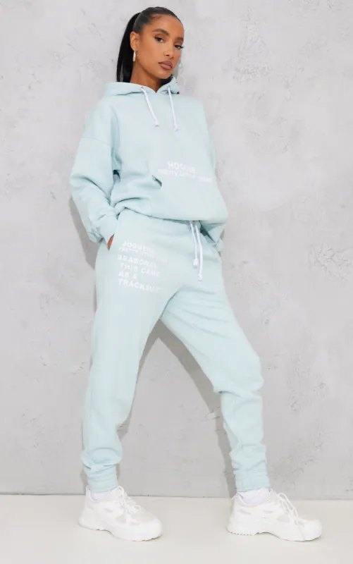 PRETTYLITTLETHING Logo Light Blue Haze Slogan Print Joggers sold by Pretty Little Thing