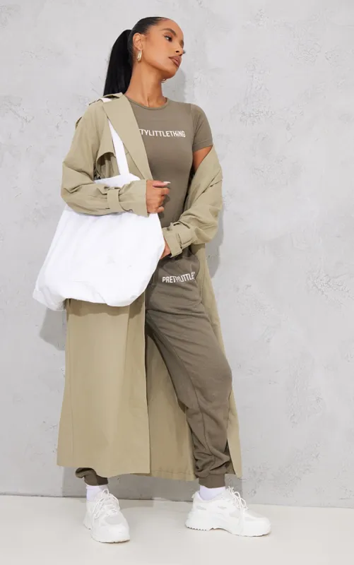 PRETTYLITTLETHING Logo Sage Khaki High Waisted Cuffed Joggers sold by Pretty Little Thing