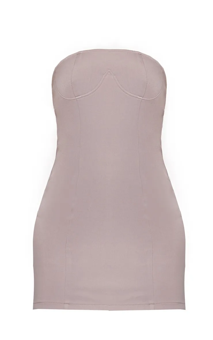 Taupe Woven Bandeau Under Bust Detail Bodycon Dress sold by Pretty Little Thing product image thumbnail 5