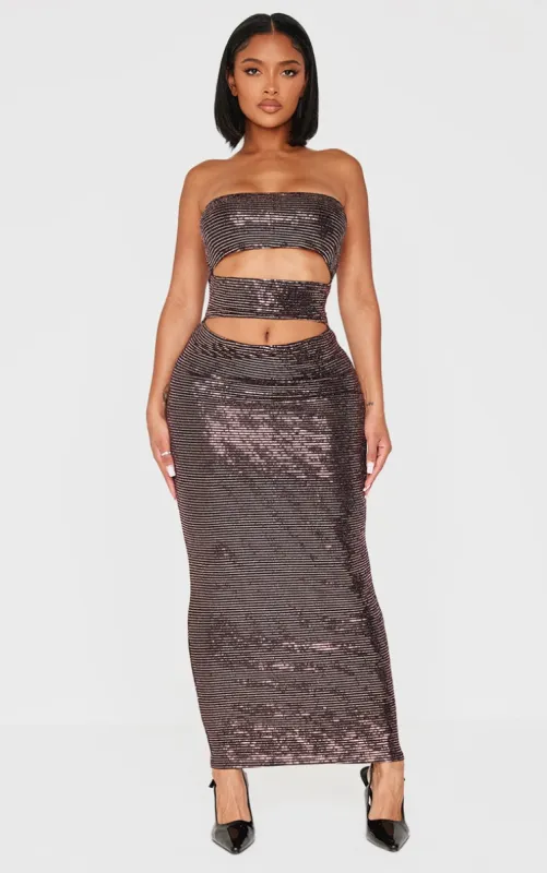 Shape Black Sequin Bandeau Slash Front Maxi Dress made by Pretty Little Thing