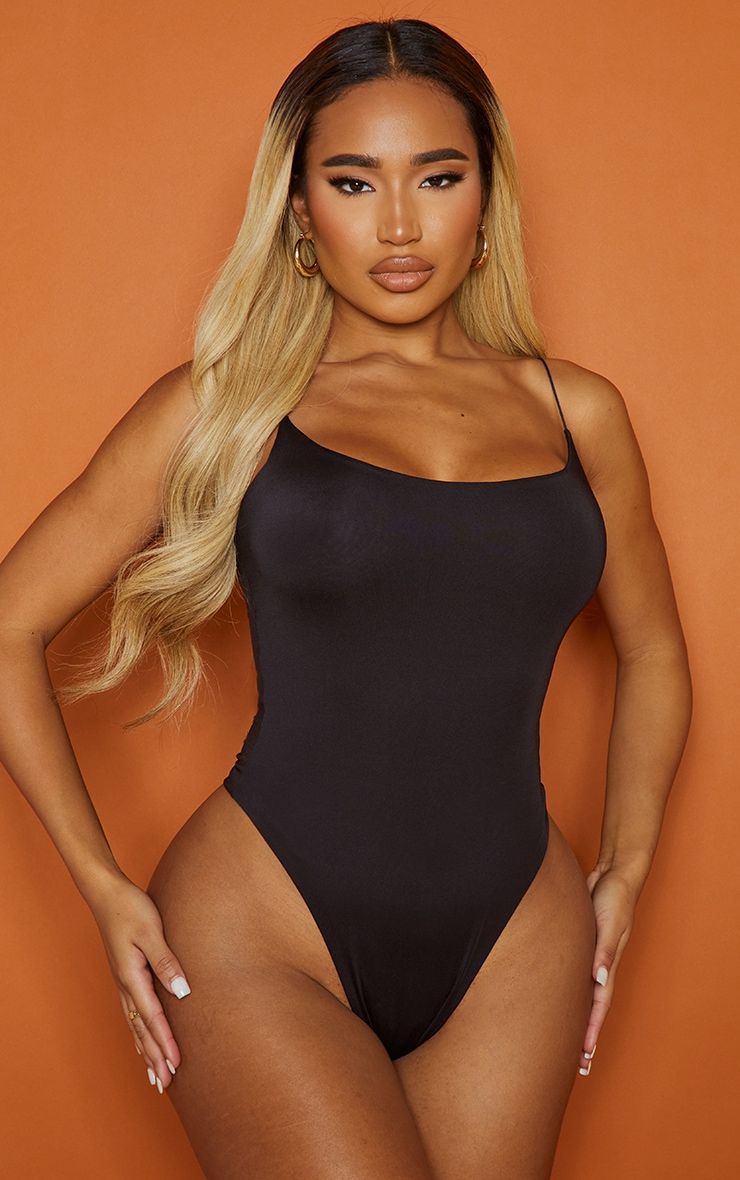 Shape Black Slinky Spaghetti Strap Bodysuit sold by Pretty Little Thing product image thumbnail 2