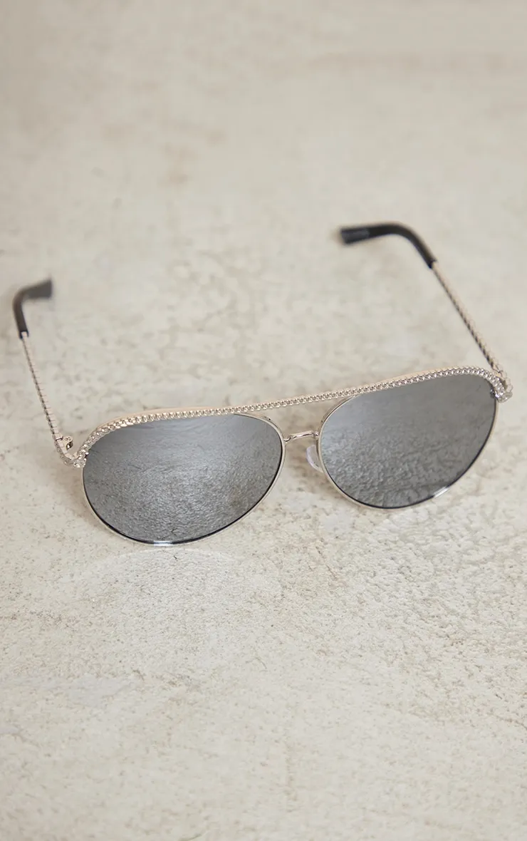 Silver Mirrored Metal Textured Top Aviator Sunglasses sold by Pretty Little Thing product image thumbnail 2