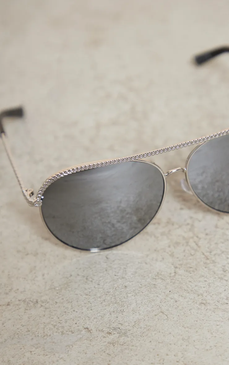 Silver Mirrored Metal Textured Top Aviator Sunglasses sold by Pretty Little Thing product image thumbnail 3