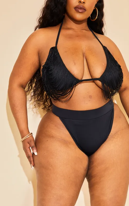 Plus Black High Leg Bikini Bottom sold by Pretty Little Thing