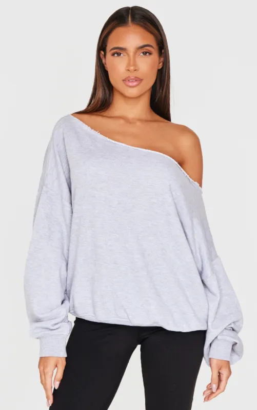 Grey Marl Oversized Off Shoulder Sweatshirt sold by Pretty Little Thing