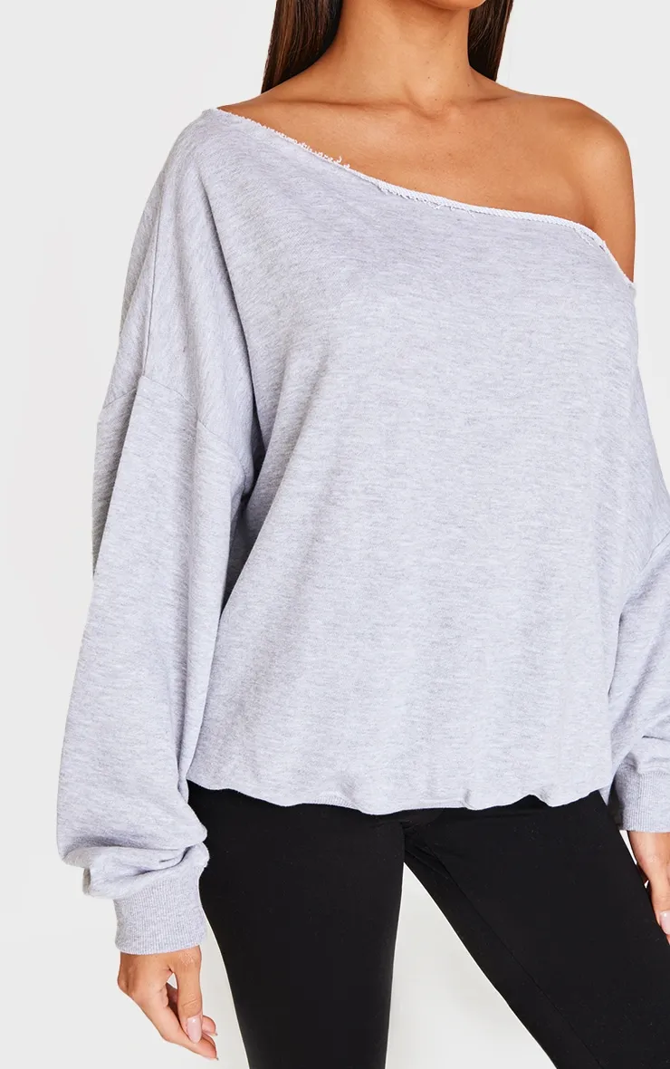 Grey Marl Oversized Off Shoulder Sweatshirt sold by Pretty Little Thing product image thumbnail 4