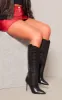 Black Croc PU Point Toe Western Knee High Stiletto Heeled Boots sold by Pretty Little Thing