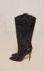Black Croc PU Point Toe Western Knee High Stiletto Heeled Boots sold by Pretty Little Thing
