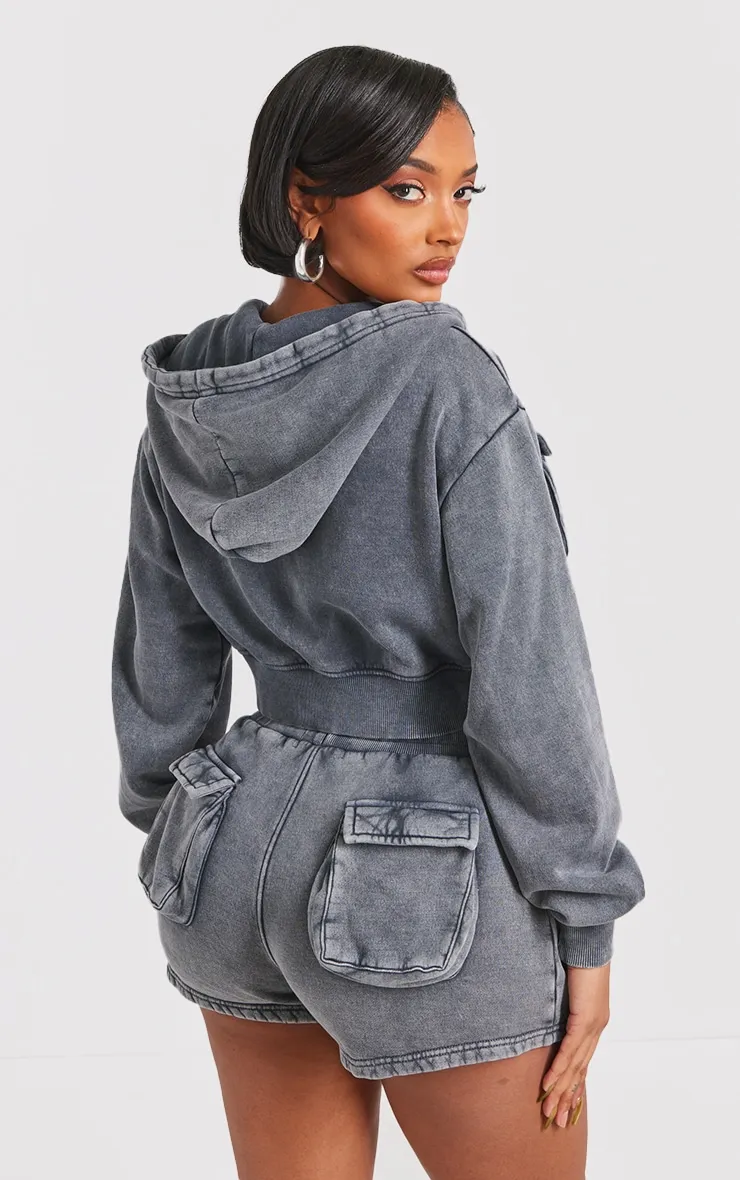 Shape Charcoal Washed Pocket Detail Cropped Hoodie sold by Pretty Little Thing product image thumbnail 2