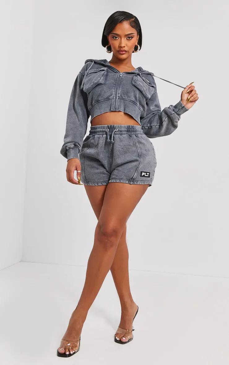 Shape Charcoal Washed Pocket Detail Cropped Hoodie sold by Pretty Little Thing product image thumbnail 3