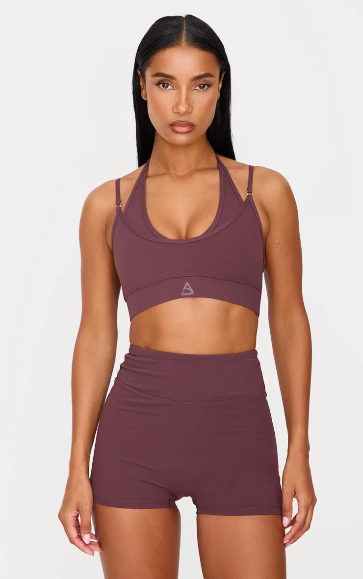 Dark Chocolate Double Layer Sports Bra sold by Pretty Little Thing