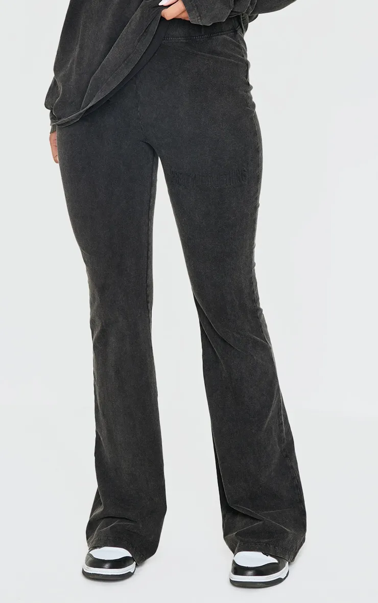 PRETTYLITTLETHING Black Embossed Logo Washed Skinny Flare Trousers sold by Pretty Little Thing product image thumbnail 2