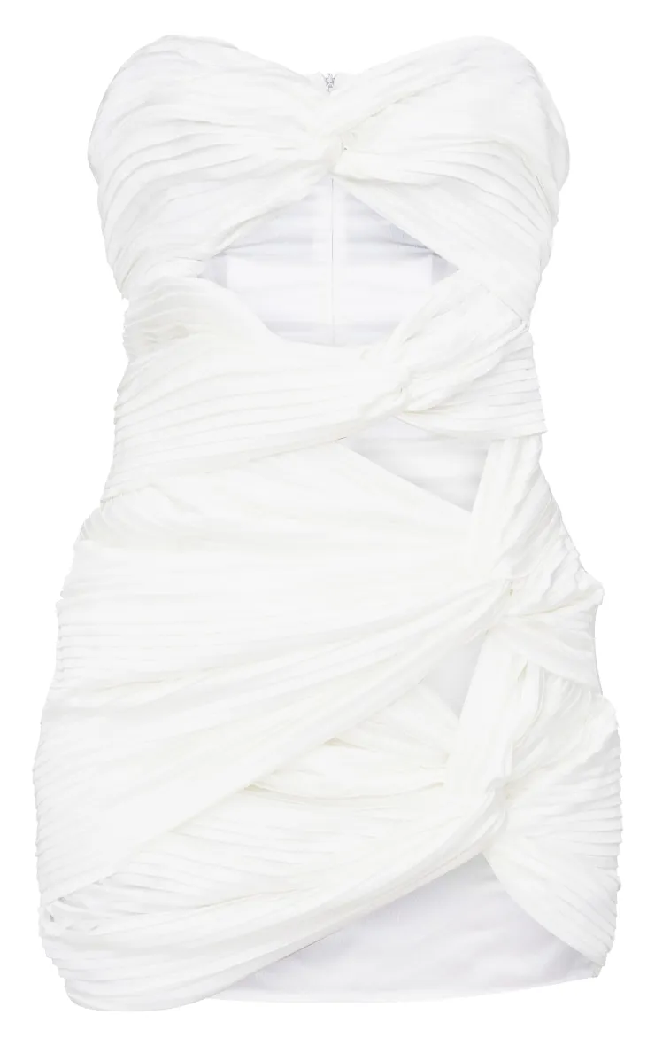White Pleated Satin Bandeau Cut Out Knot Detail Bodycon Dress sold by Pretty Little Thing product image thumbnail 5