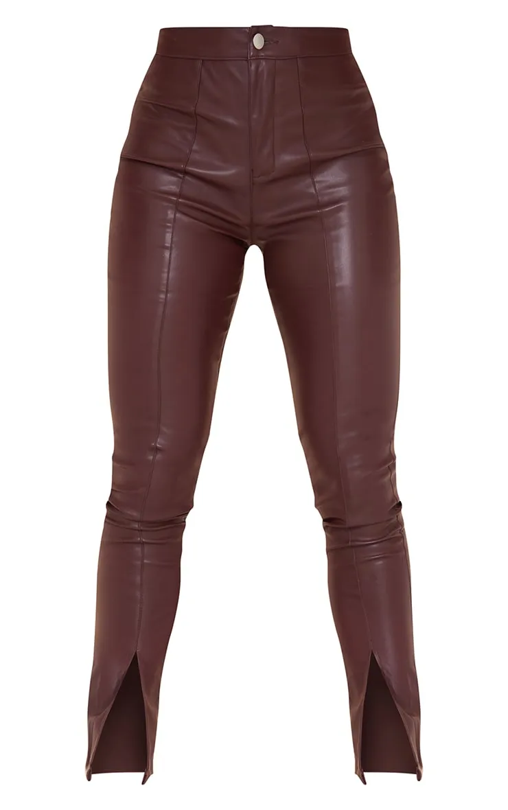 Dark Chocolate Split Hem Faux Leather Skinny Trousers sold by Pretty Little Thing product image thumbnail 5
