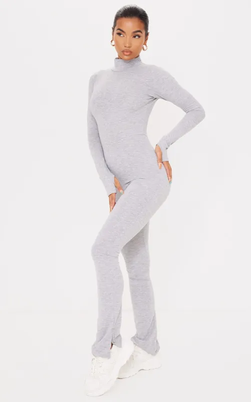 Grey Marl High Neck Thumbhole Jersey Jumpsuit sold by Pretty Little Thing