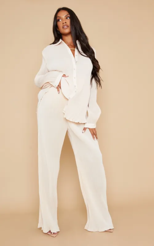 Maternity Cream Plisse High Waisted Wide Leg Trousers made by Pretty Little Thing