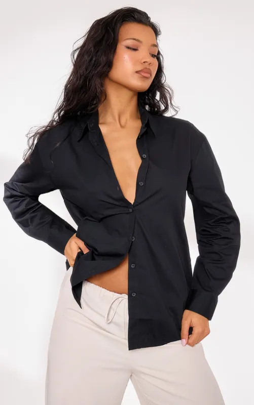 Black Cotton Button Shirt sold by Pretty Little Thing
