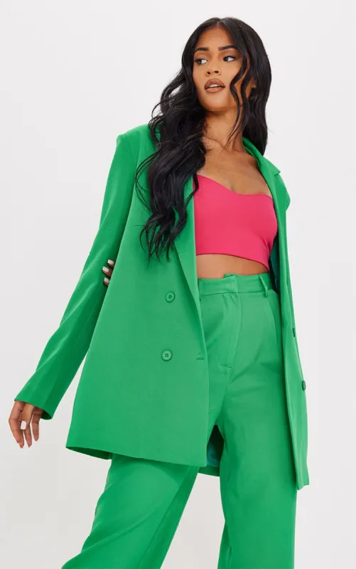 Tall Green Shoulder Pad Oversized Double Breasted Blazer sold by Pretty Little Thing