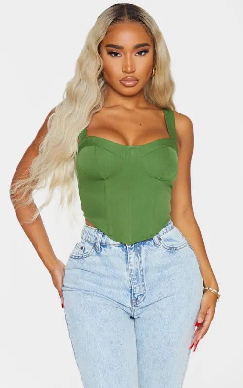 Shape Khaki Woven Corset Crop Top sold by Pretty Little Thing