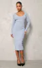 Grey V Neck Knit Midi Dress sold by Pretty Little Thing