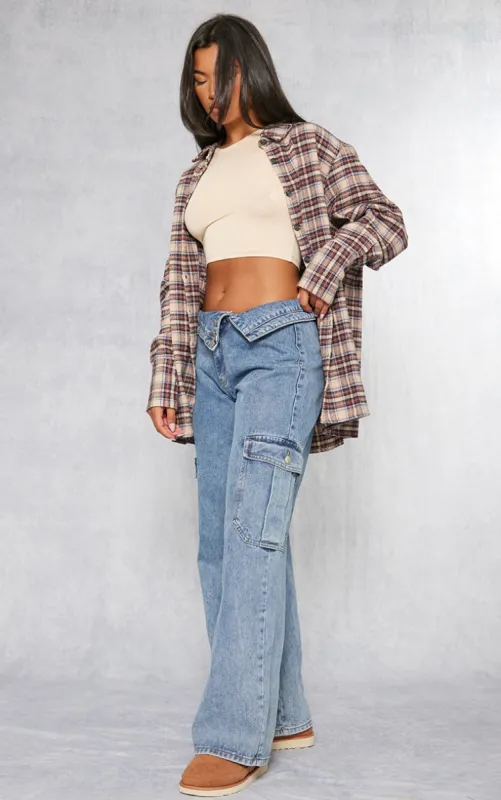 Brown Oversized Flannel Shirt sold by Pretty Little Thing