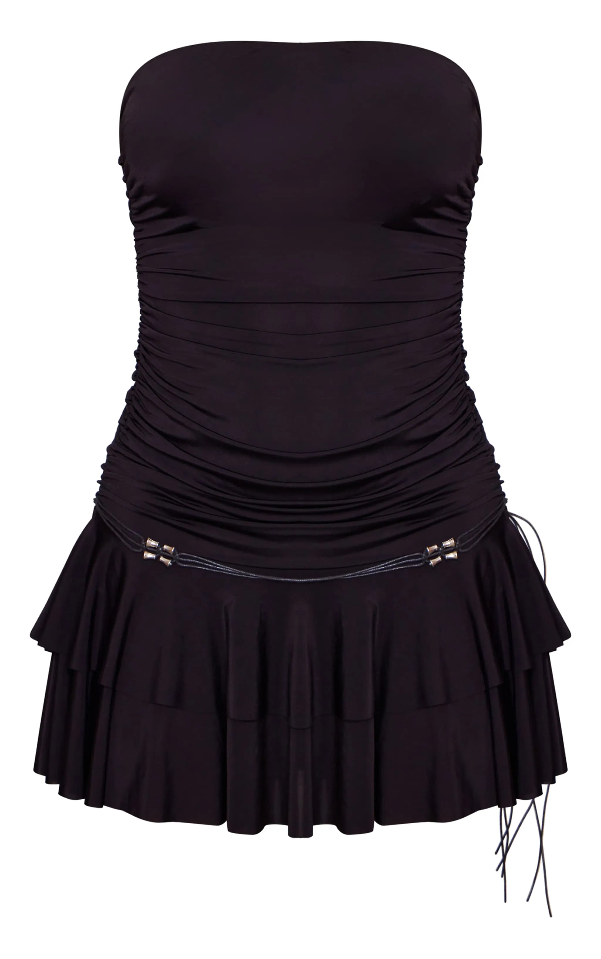 Black Slinky Waist Tie Detail Shift Dress sold by Pretty Little Thing product image thumbnail 5