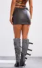 Premium Black Washed Faux Leather Seam Detail Low Rise Micro Mini Skirt sold by Pretty Little Thing